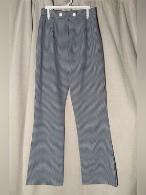 VTG 70s Orange USA Gingham Flare Pants High Waisted Double Button Size L Retro
